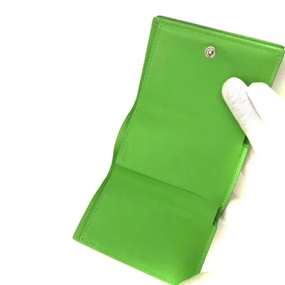 BALENCIAGA Logo Punching Leather Trifold Wallet Green/2BJ3558
